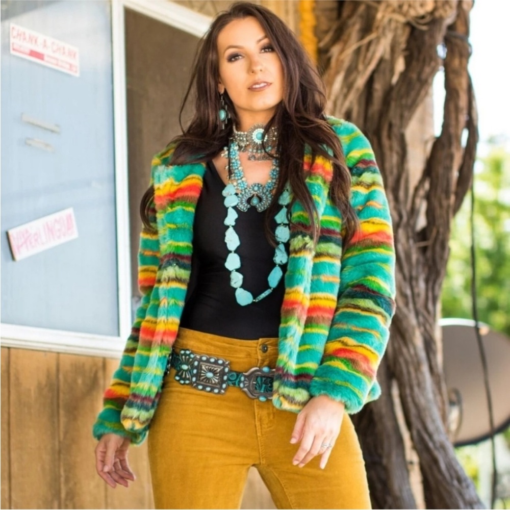 L&B Serape Love Jacket Multicolor Faux Fur